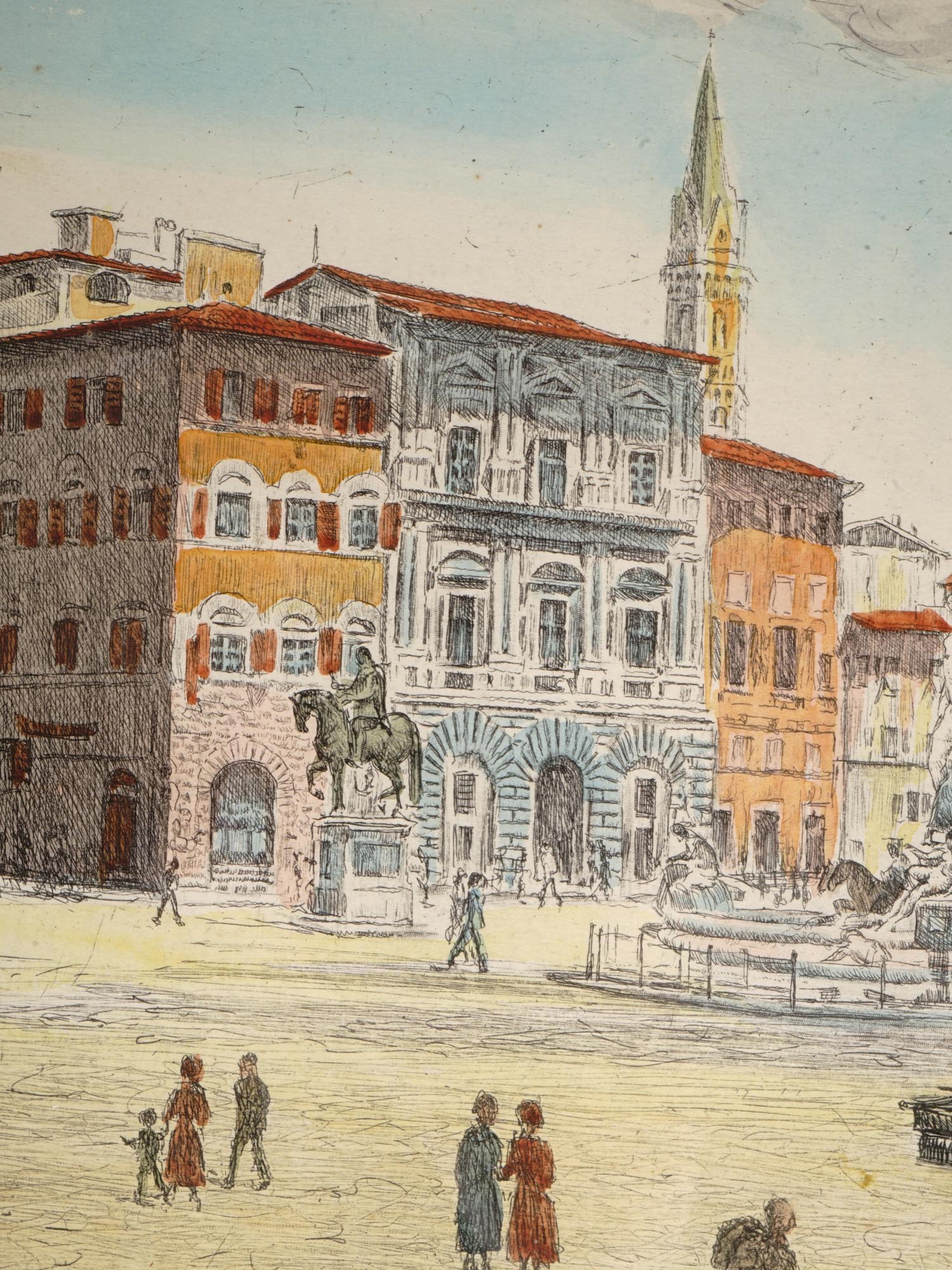 BELA SZIKLAY HAND COLORED ETCHING PRINT FLORENCE PIC-2